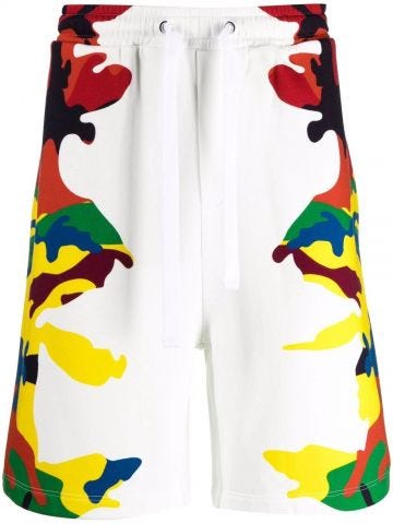 White Cotton Bermuda shorts with CAMOU7 print