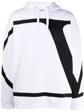 Hooded white cotton sweatshirt with VLogo Signature print
