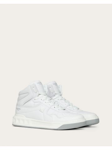 ONE STUD Mid-Top white calfskin sneakers