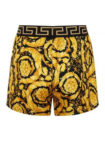 Gold Baroque print silk pajama shorts