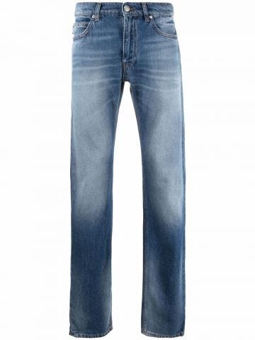 Blue faded-effect straight-leg jeans