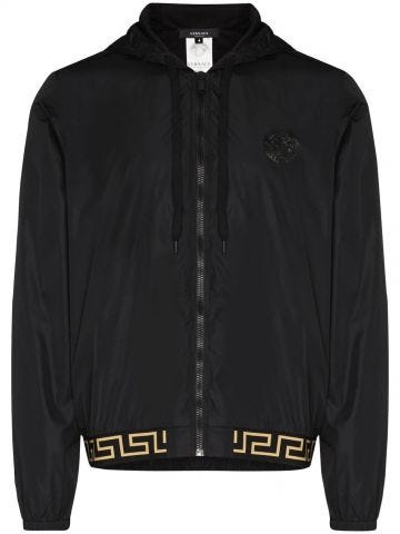 Black Greco border print hooded jacket