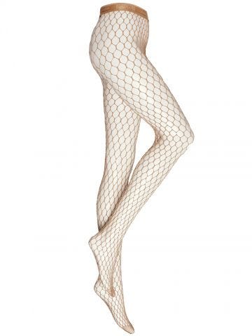 Beige crystal fishnet tights