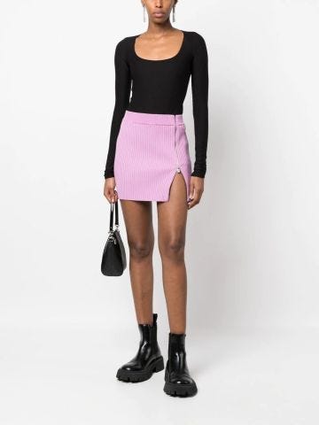 Pink ribbed mini skirt with zipper