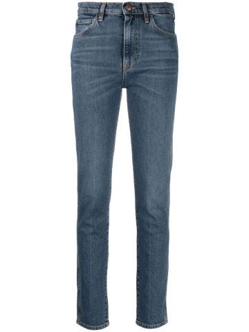 Blue skinny jeans with a medium waist