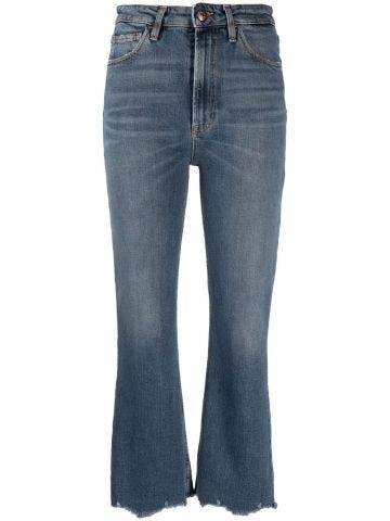Blue vintage-effect flared crop jeans