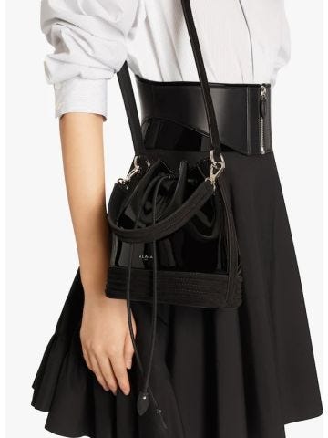 Le Seau black patent leather bag with shoulder strap