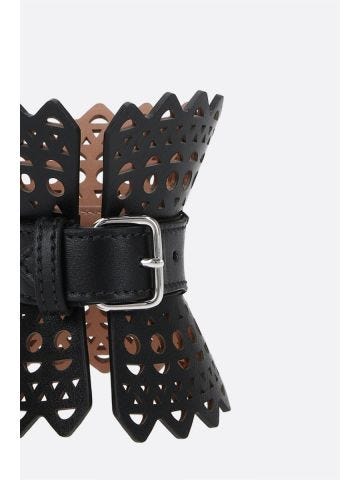 Black laser-embossed leather bracelet