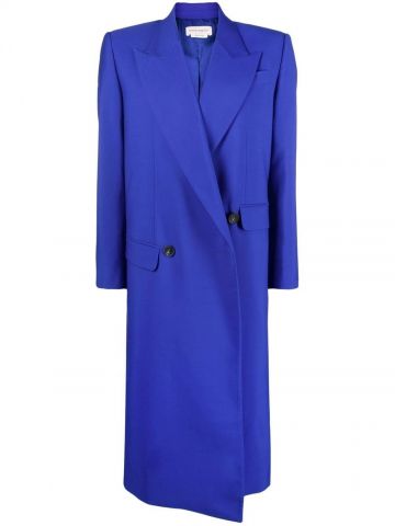 Cappotto doppiopetto asimmetrico in lana blu