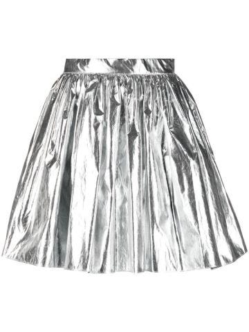 Silver pleated A-line mini skirt