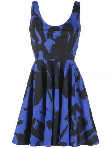Blue patterned sleeveless flared dress