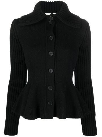 Black flared knit cardigan with buttons