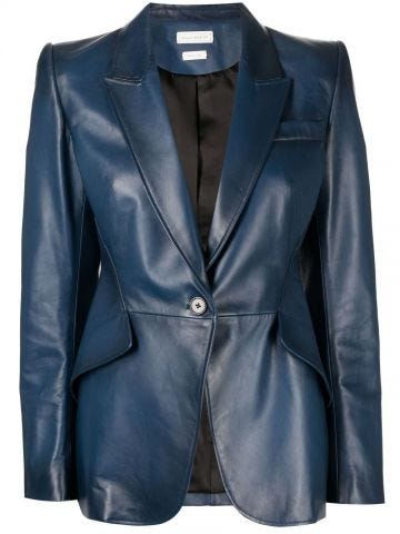 Blue fitted leather blazer