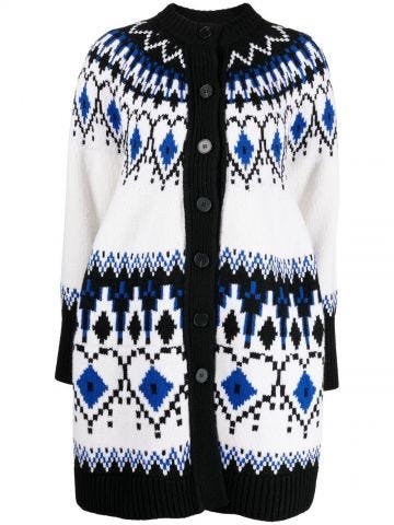 Multicolor intarsia-knitted long cardigan