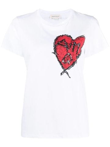 White short-sleeved T-shirt Carved Love
