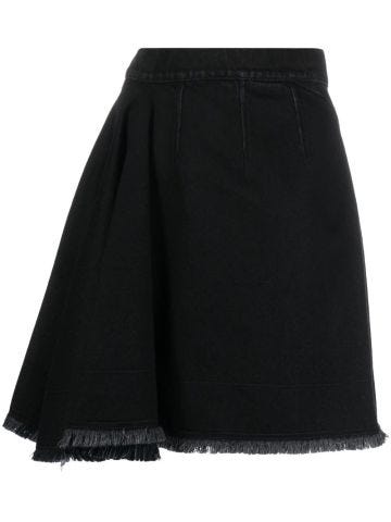 Black high-waisted flared denim skirt
