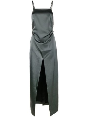 Grey satin long dress with slit