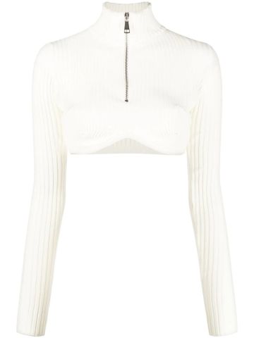 White long-sleeved ribbed crop top
