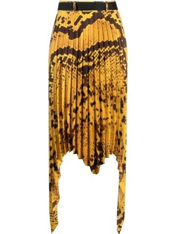 Yellow pleated skirt with snakeskin print