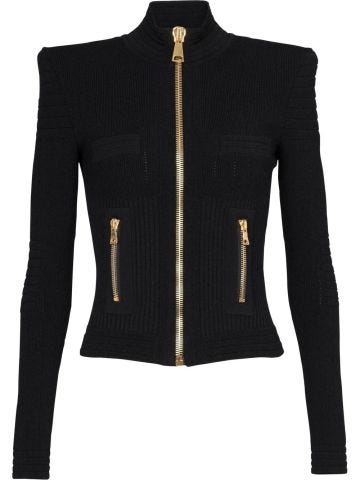 Black knit cardigan with gold detailing