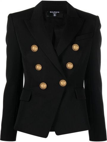 Black double-breasted wool blazer
