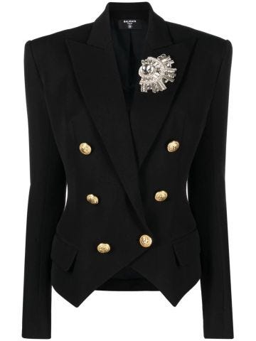 Black double-breasted blazer with jewel detail on reverse