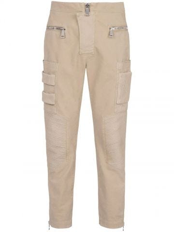 Tapered trousers with ribbed details and side cargo pockets