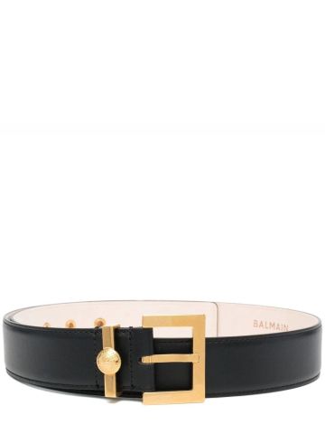 Black smooth leather belt with gold buckle