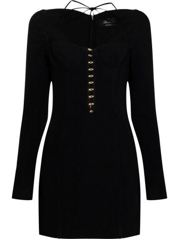 Short black long-sleeved cut-out dress