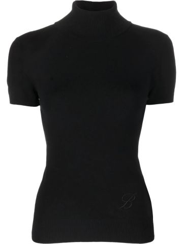 Black short sleeve high neck top with cut-out back