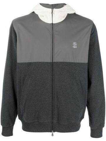 Grey hooded sweatshirt with chest logo