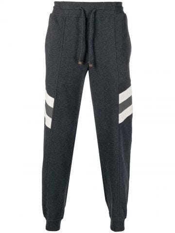 Grey sports trousers with drawstring and white side details