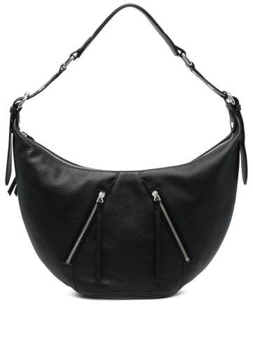 Story black shoulder bag with grained leather and zipper