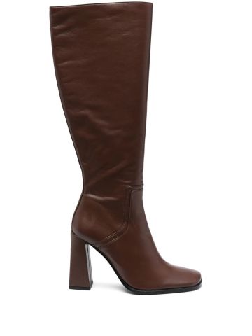 Tia brown smooth leather wide heel boots