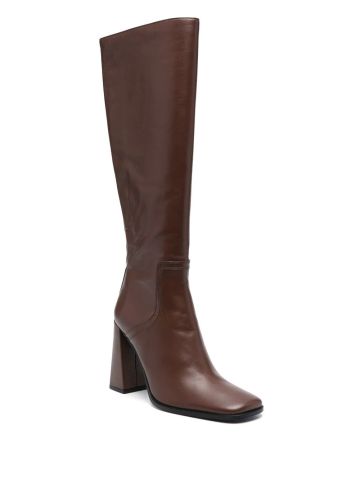 Tia brown smooth leather wide heel boots