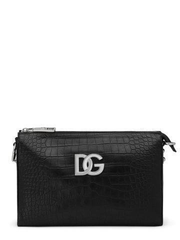 Black medium tris bag with crocodile print