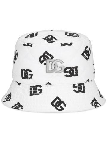 White bucket hat with monogram print