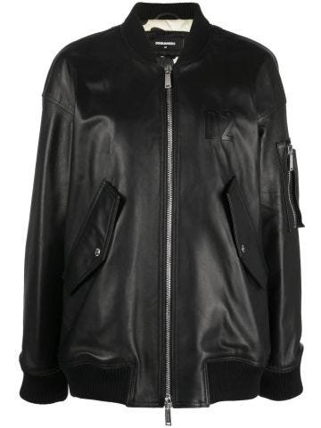 Black leather jacket with D2 logo