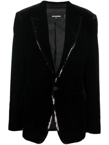Blazer nero in velluto con rifiniture in pallettes
