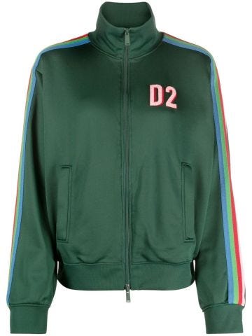 Green sweatshirt with zip and multicoloured side band