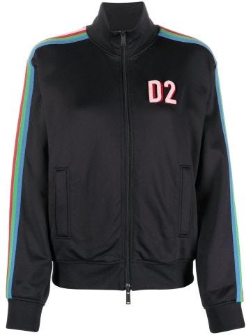 Black sweatshirt with zip and multicoloured side band
