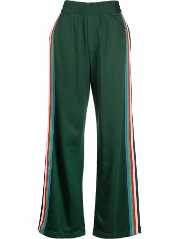 Green sports trousers with stripe detail