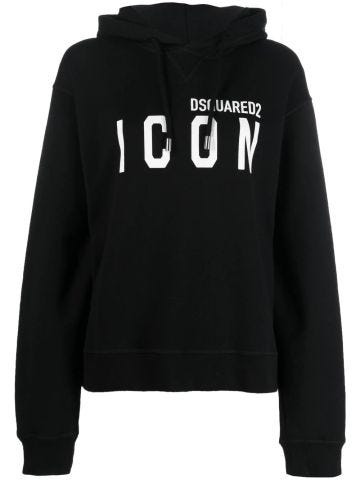 Black hooded sweatshirt with logo print