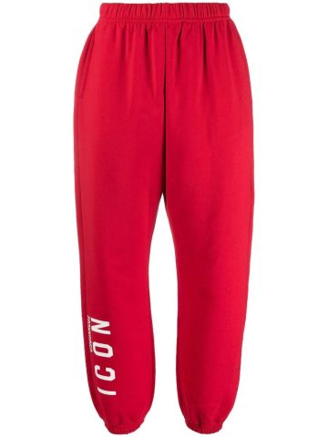 Red sports trousers with logo print