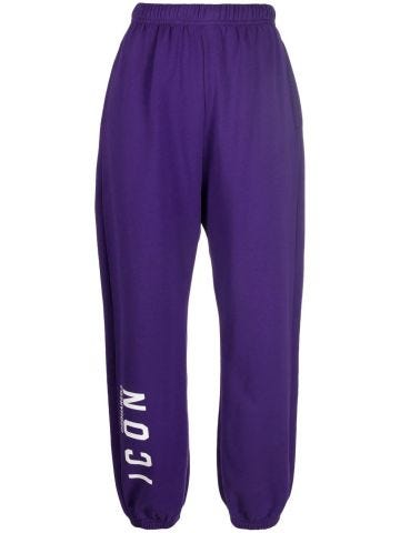 Purple sports trousers with logo print