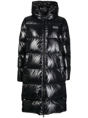 Long black down jacket with logo