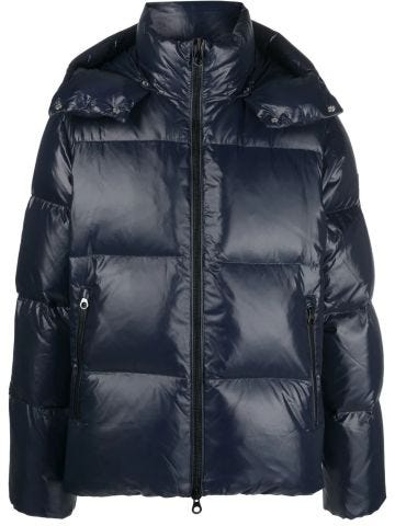 Blue down jacket with hood