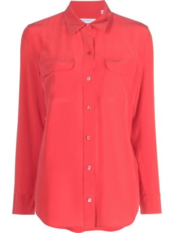 Bright pink silk button-down shirt
