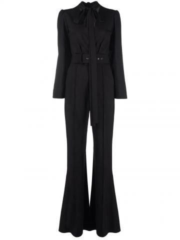 Full black jumpsuit with belt and front bow
