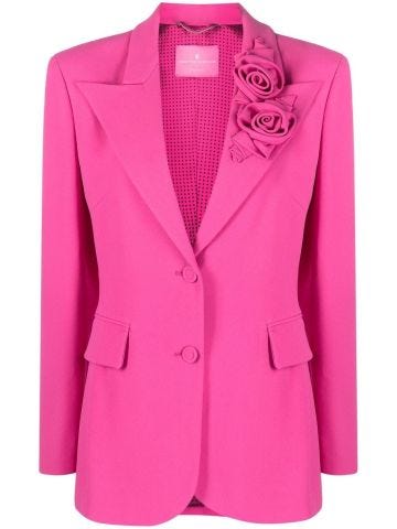 Fuchsia single-breasted blazer with floral details